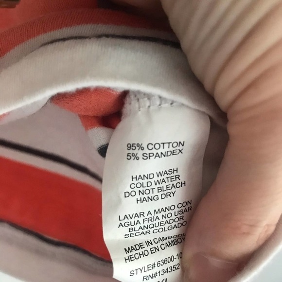 Ambiance Coral and White Striped V-Neck Tee - Picture 5 of 9